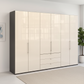Wiemann Loft 6 Doors & 3 Drawers With Bi-Fold Doors Wardrobe in Glass Mangolia with Havana Carcase