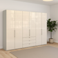 Wiemann Loft 6 Doors & 3 Drawers With Bi-Fold Doors Wardrobe in Glass Mangolia with Pebble Grey Carcase