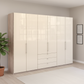 Wiemann Loft 6 Doors & 3 Drawers With Bi-Fold Doors Wardrobe in Glass Mangolia with Rustic Oak Carcase
