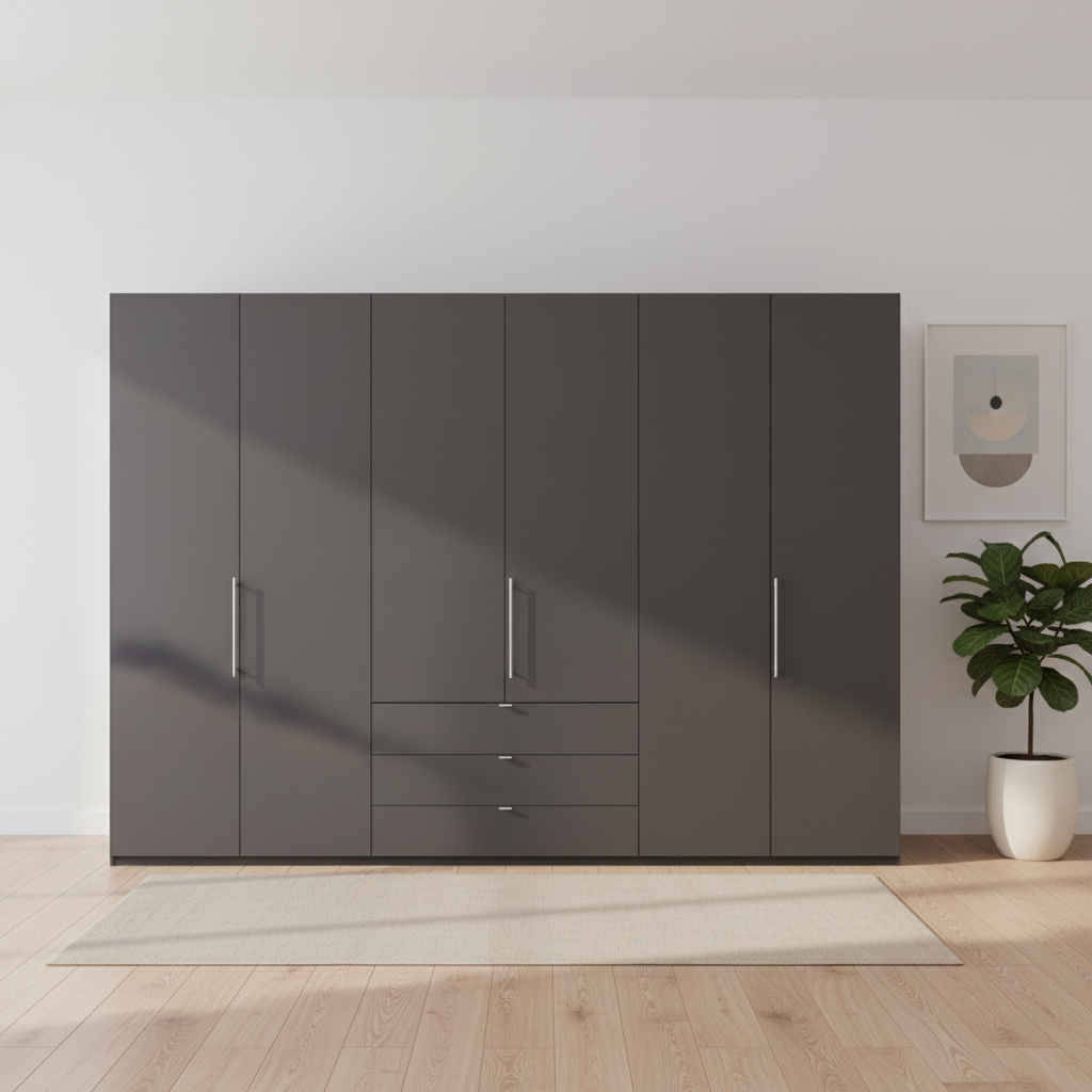 Wiemann Loft 6 Doors & 3 Drawers With Bi-Fold Doors Wardrobe in Havana Front view