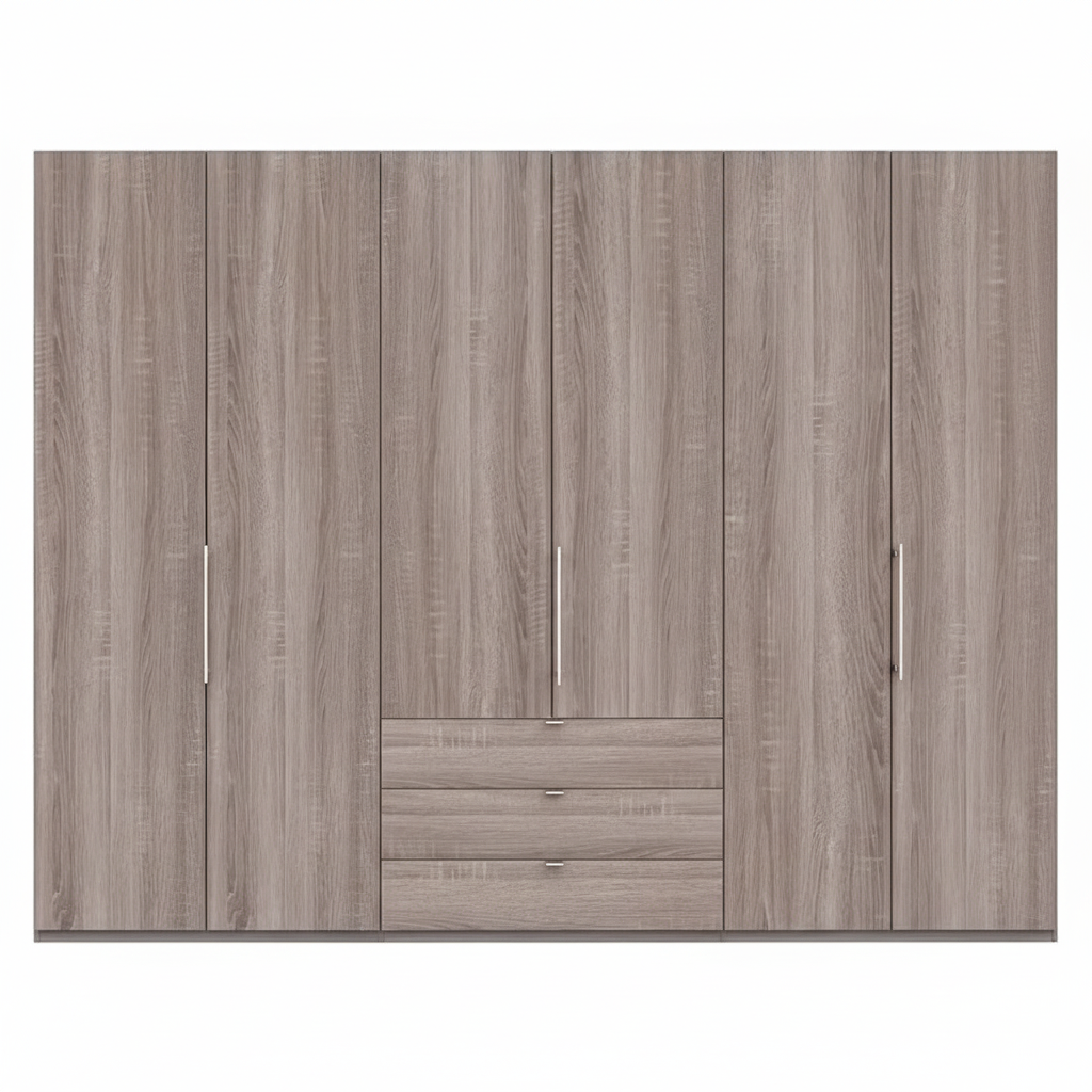 Wiemann Loft 6 Doors & 3 Drawers With Bi-Fold Doors Wardrobe in Dark Rustic Oak