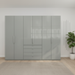 Wiemann Loft 6 Doors & 4 Drawers With Bi-Fold Doors Wardrobe in Glass Pebble Grey Front view