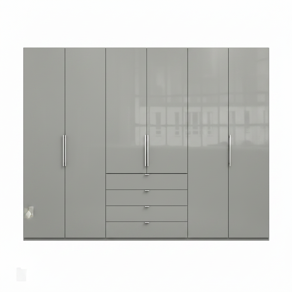 Wiemann Loft 6 Doors & 4 Drawers With Bi-Fold Doors Wardrobe in Glass Pebble Grey