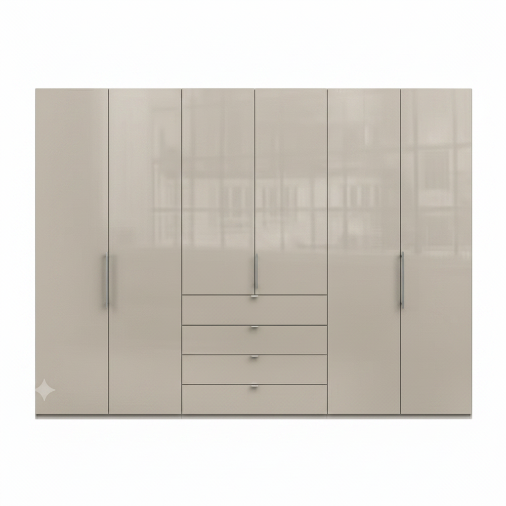 Wiemann Loft 6 Doors & 4 Drawers With Bi-Fold Doors Wardrobe in Glass Champagne