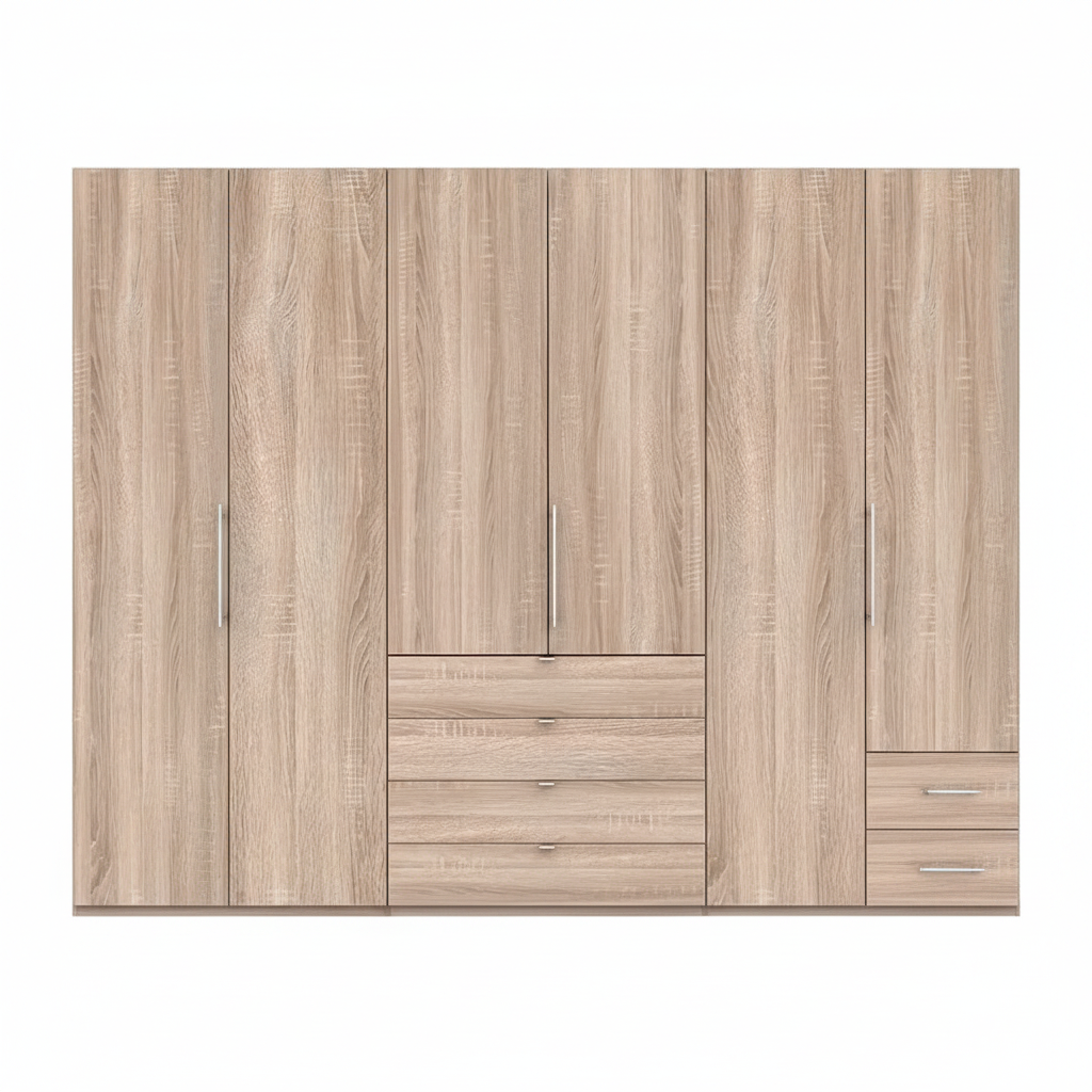 Wiemann Loft 6 Doors & 4 Drawers With Bi-Fold Doors Wardrobe in Rustic Oak