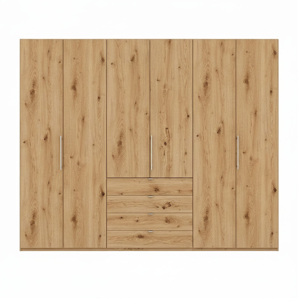 Wiemann Loft 6 Doors & 4 Drawers With Bi-Fold Doors Wardrobe in Bianco Oak
