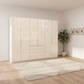 Wiemann Loft 6 Doors & 4 Drawers With Bi-Fold Doors Wardrobe in Glass Mangolia styled in a modern room