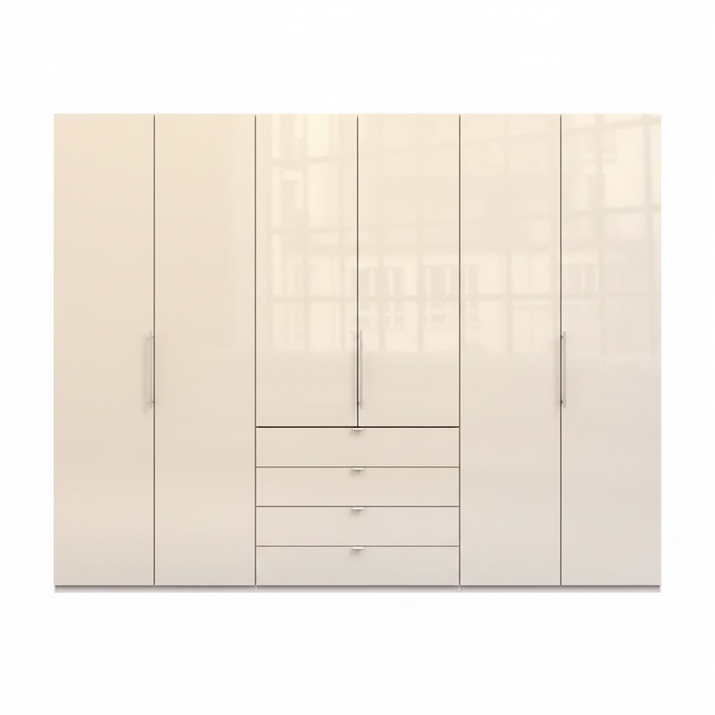 Wiemann Loft 6 Doors & 4 Drawers With Bi-Fold Doors Wardrobe in Glass Mangolia