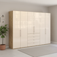 Wiemann Loft 6 Doors & 4  Drawers With Bi-Fold Doors Wardrobe in Glass Mangolia with Bianco Oak Carcase