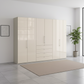 Wiemann Loft 6 Doors & 4 Drawers With Bi-Fold Doors Wardrobe in Glass Mangolia with Pebble Grey Carcase