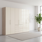 Wiemann Loft 6 Doors & 4 Drawers With Bi-Fold Doors Wardrobe in Glass Mangolia with Rustic Oak Carcase