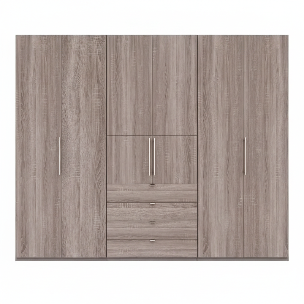 Wiemann Loft 6 Doors & 4 Drawers With Bi-Fold Doors Wardrobe in Dark Rustic Oak 