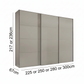 Wiemann Phoenix Pebble Grey 3 Door Sliding Wardrobe - Dimensions