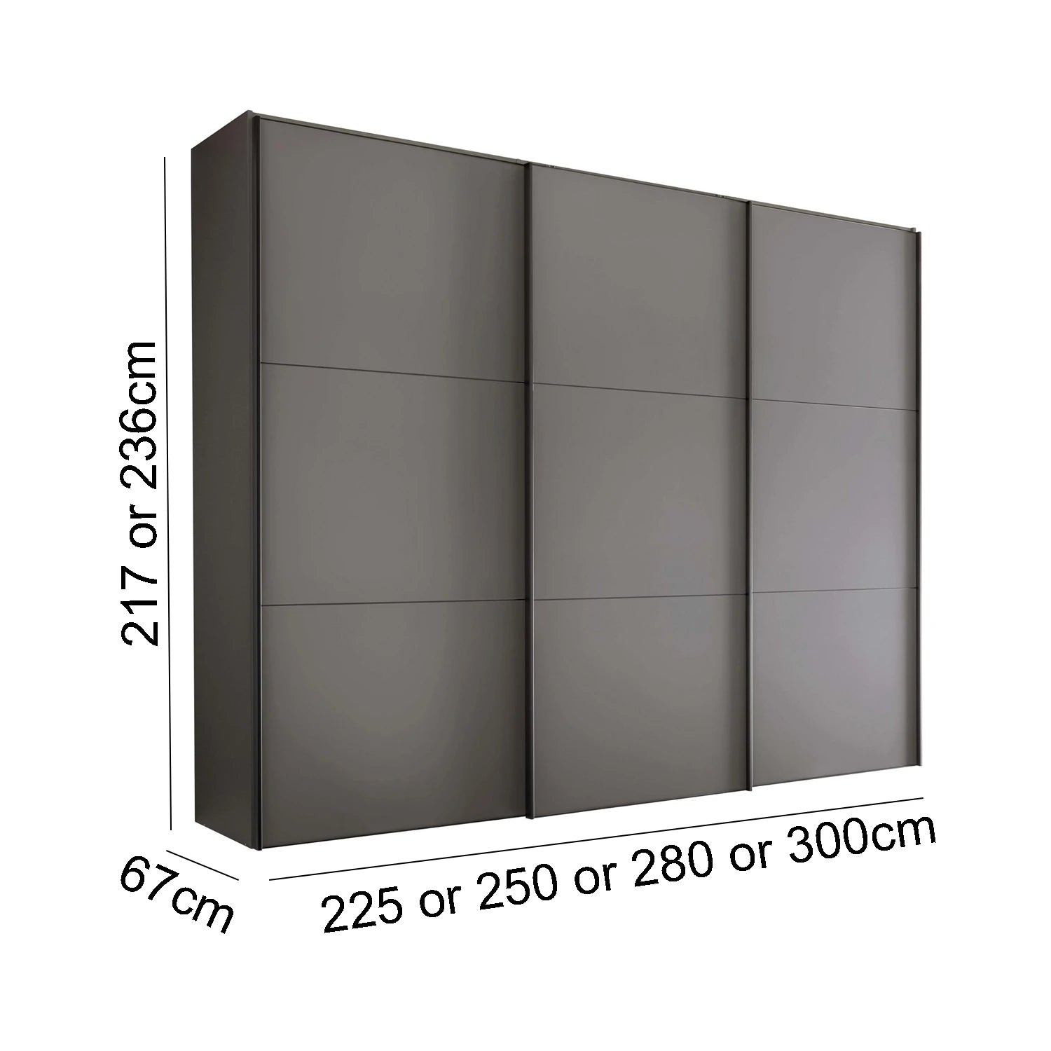 Wiemann Meridian Lava 3 Door Sliding Wardrobe - Dimensions