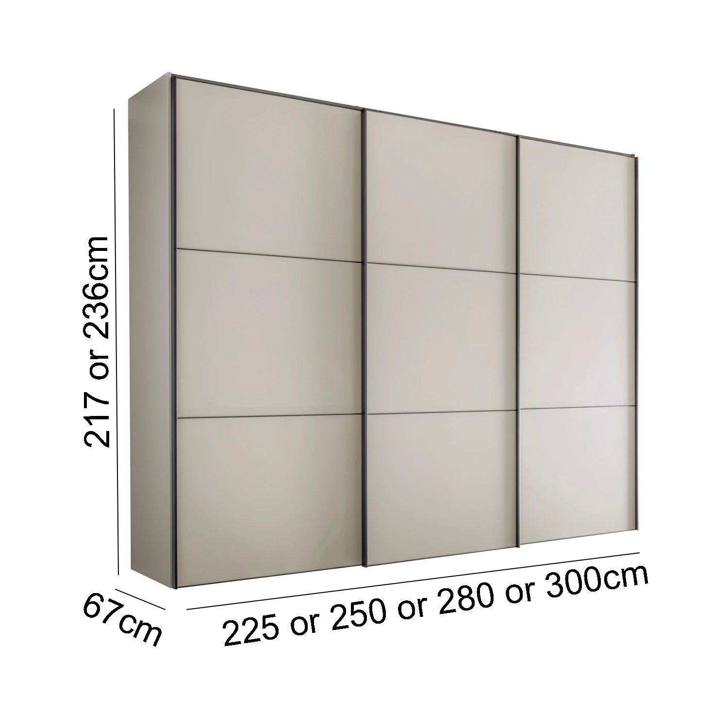 Wiemann Phoenix Champagne 3 Door Sliding Wardrobe - Dimenions