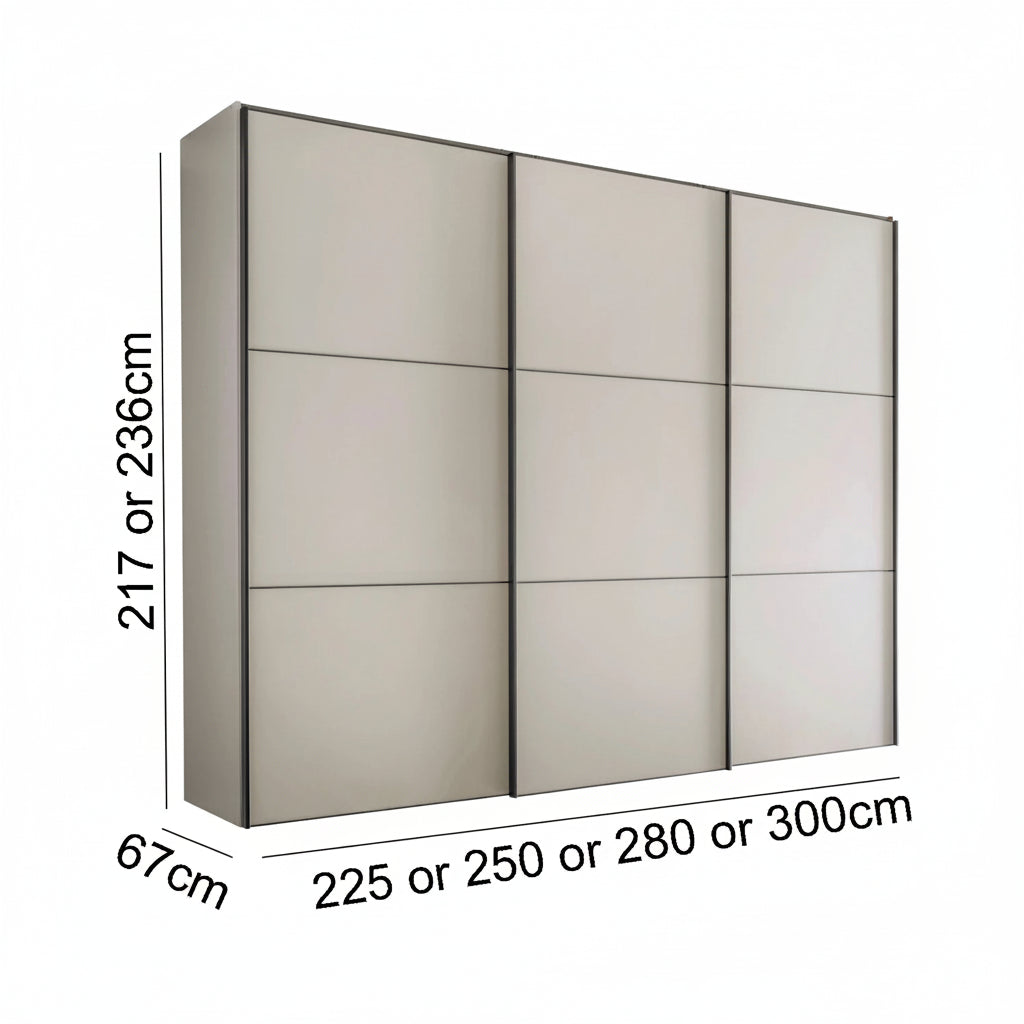Wiemann Phoenix Pebble Grey 3 Door Sliding Wardrobe - Dimensions