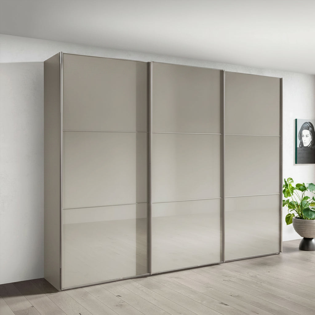 Wiemann Phoenix Pebble Grey 3 Door Sliding Wardrobe in Glass