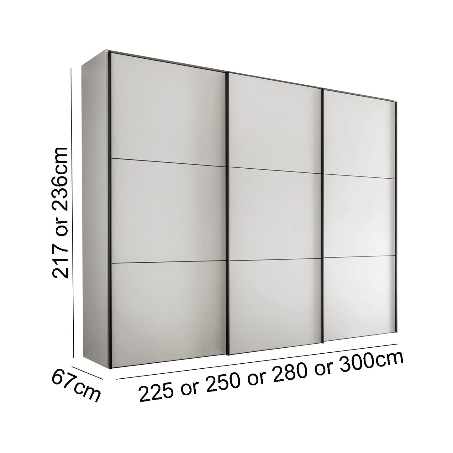 Wiemann Meridian White 3 Door Sliding Wardrobe - Dimensions