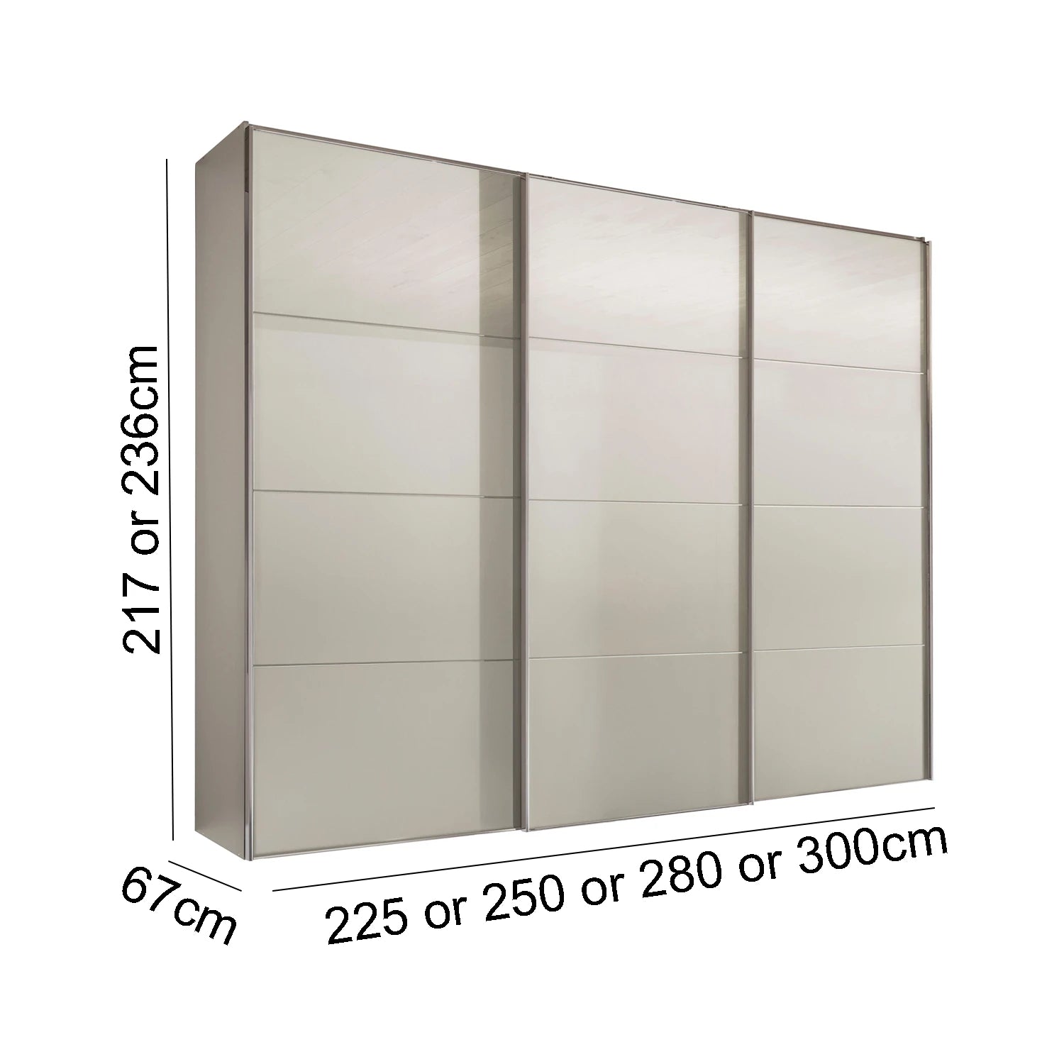 Wiemann Phoenix Champagne 3 Door Sliding Wardrobe - Dimensions
