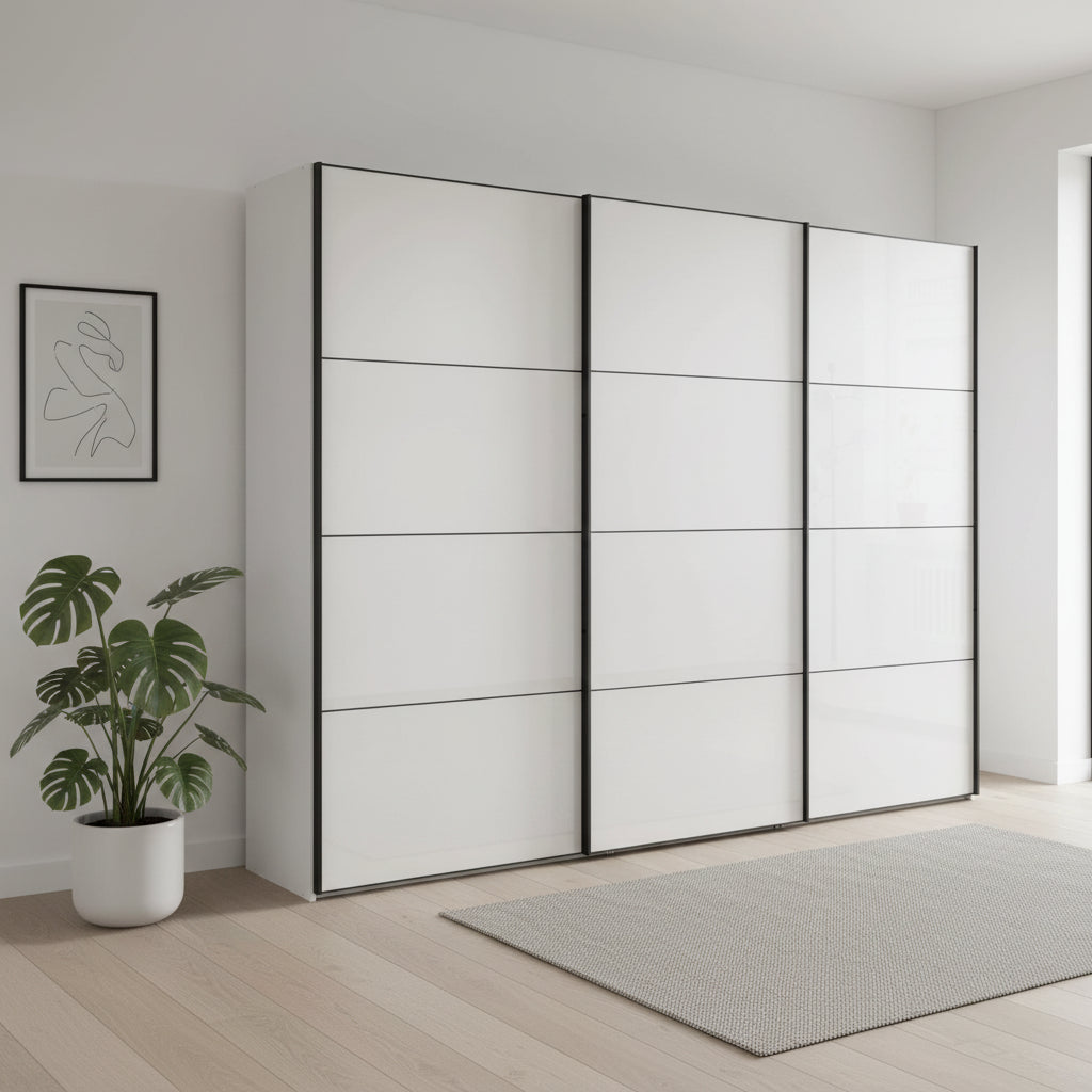 Wiemann Phoenix White 3 Door Sliding Wardrobe in Glass