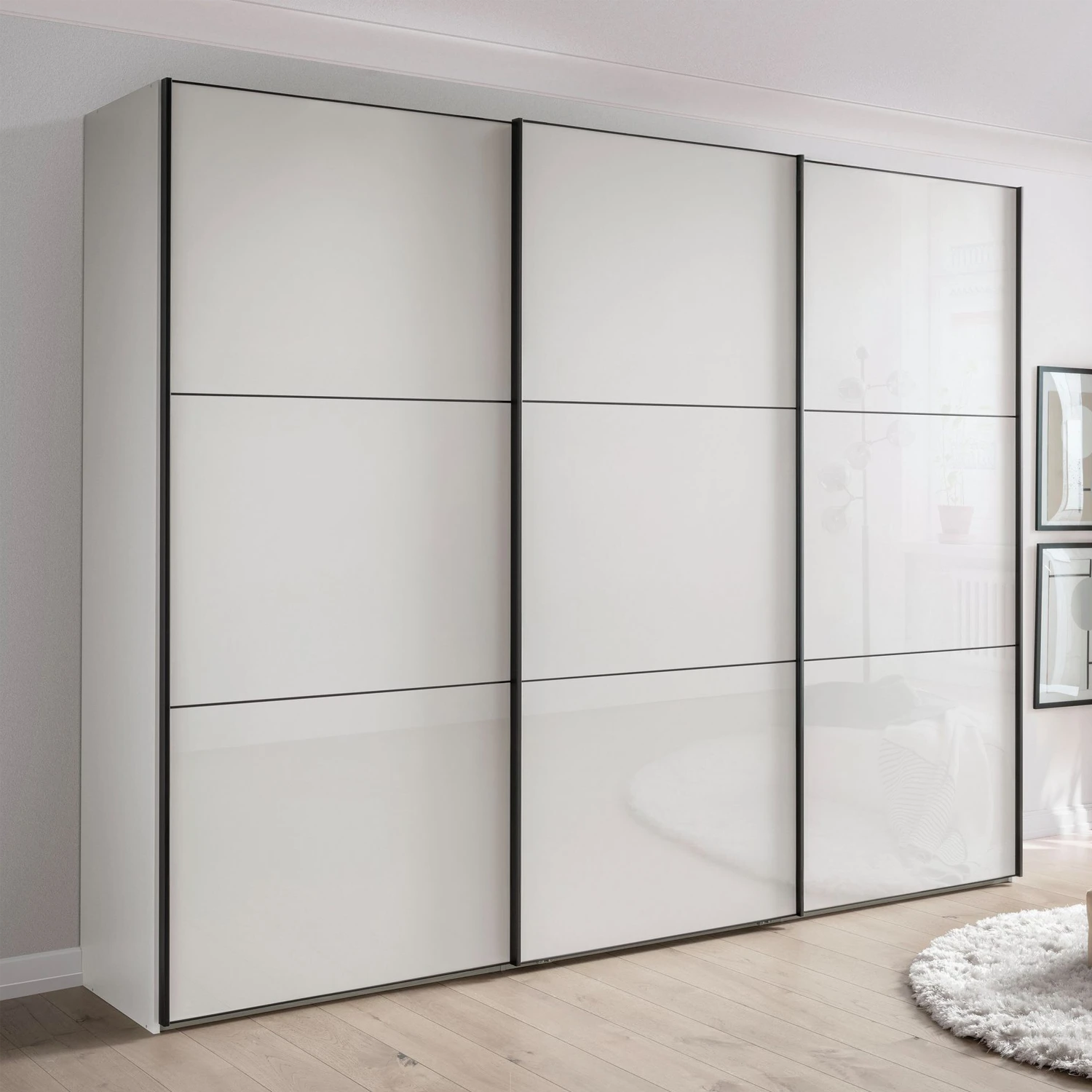 Wiemann Meridian White 3 Door Sliding Wardrobe in Glass