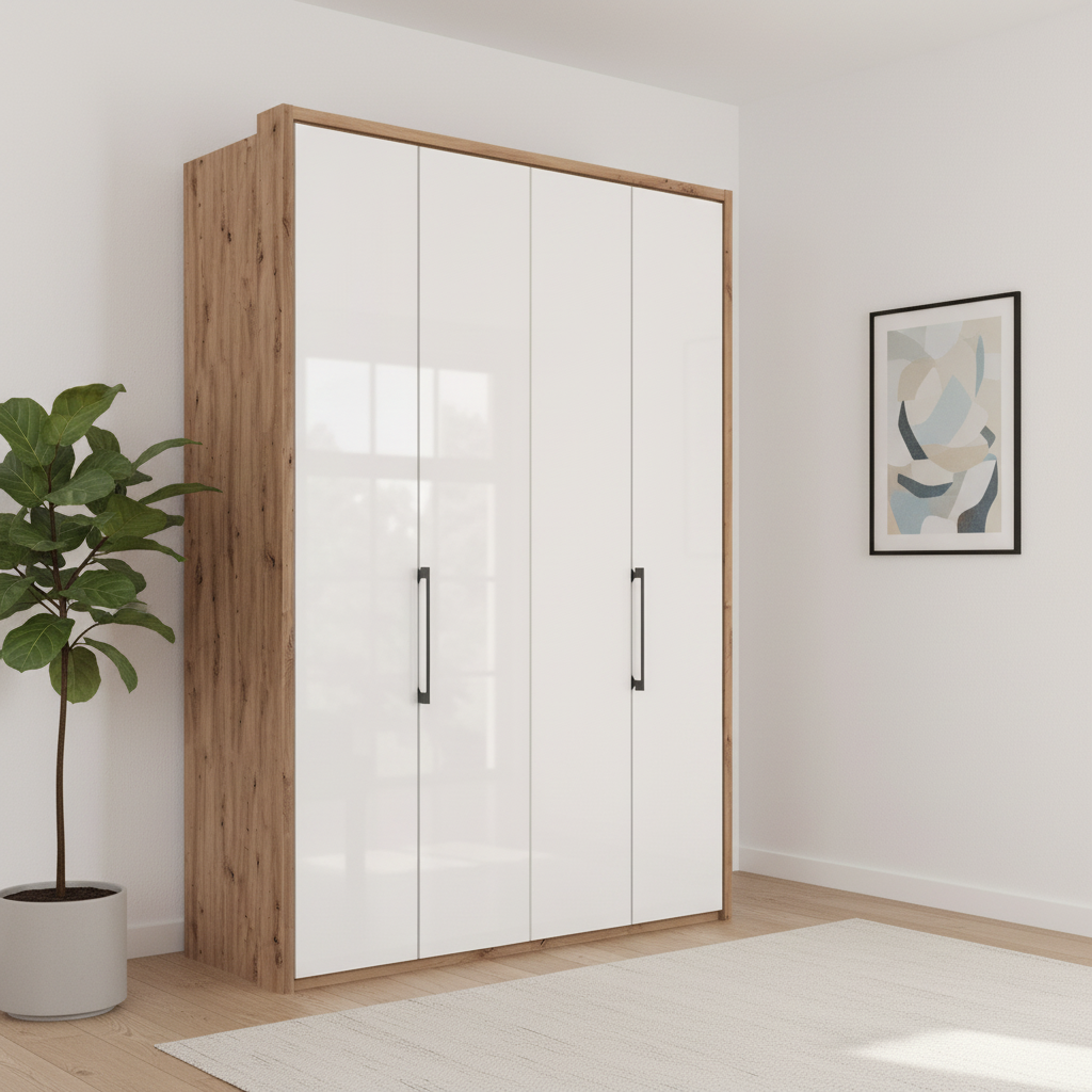 Wiemann Saka 150cm bi-fold wardrobe with 4 glass doors