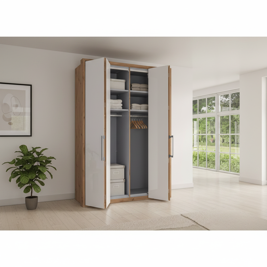 Contemporary German-made Saka wardrobe with glass doors