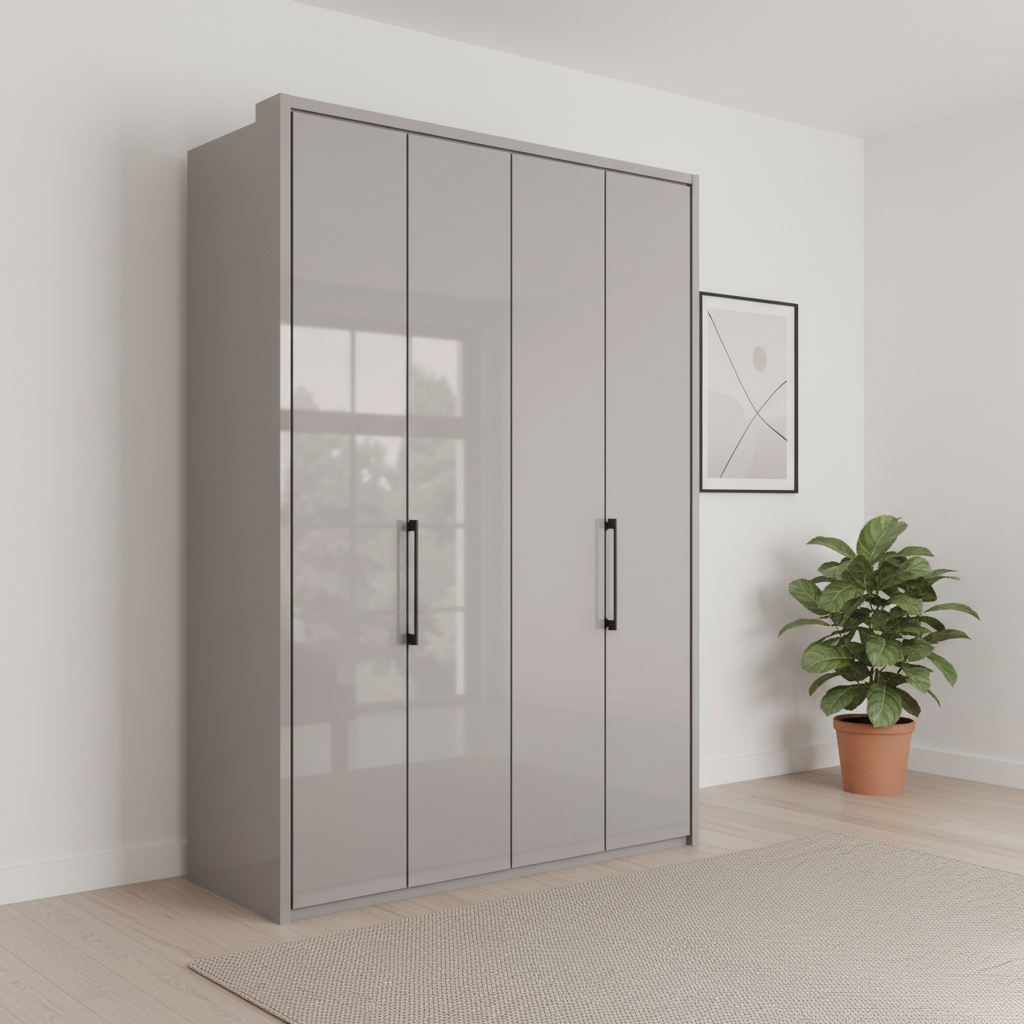 Wiemann Saka 150cm Bi-Fold Wardrobe With 4 Glass Doors with Pebble Grey Carcase
