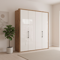 Wiemann Saka 200cm bi-fold wardrobe with 4 glass doors