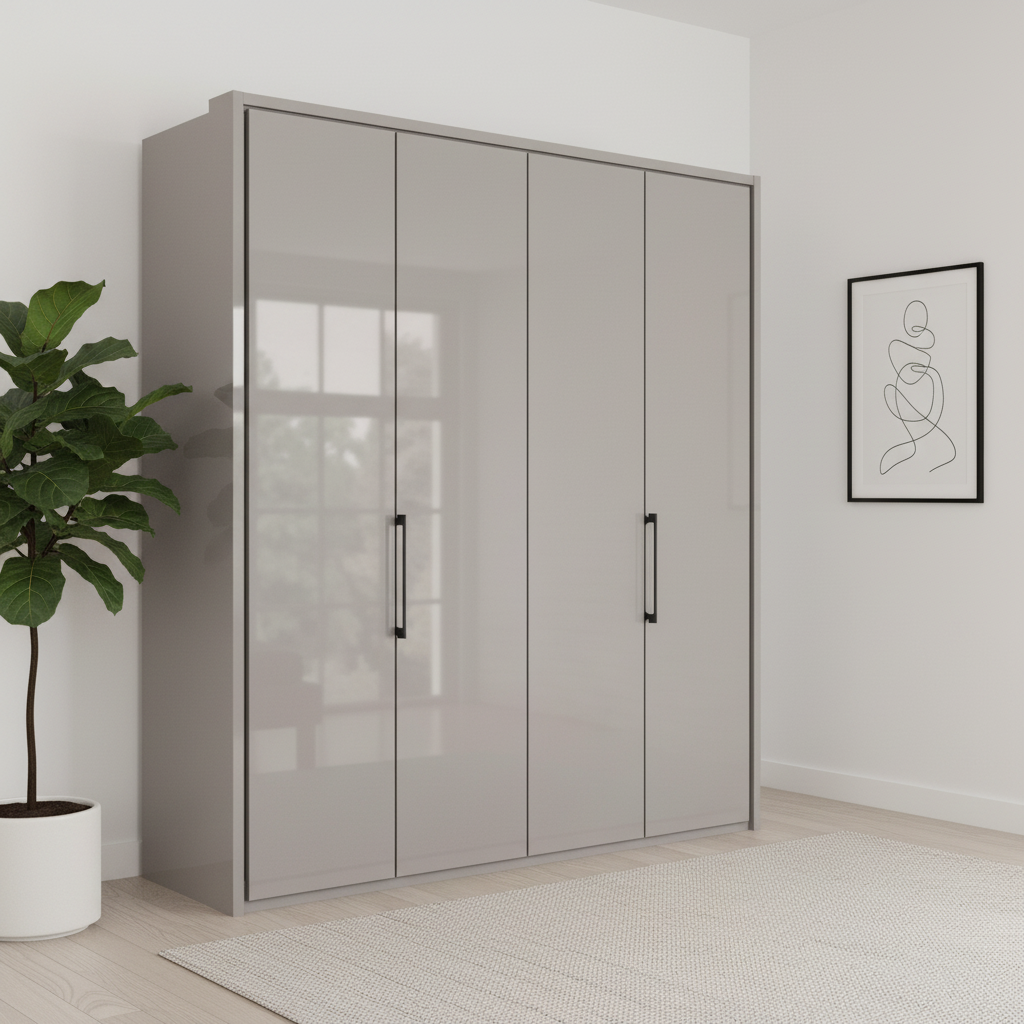 Wiemann Saka 200cm Bi-Fold Wardrobe With 4 Glass Doors with Pebble Grey Carcase
