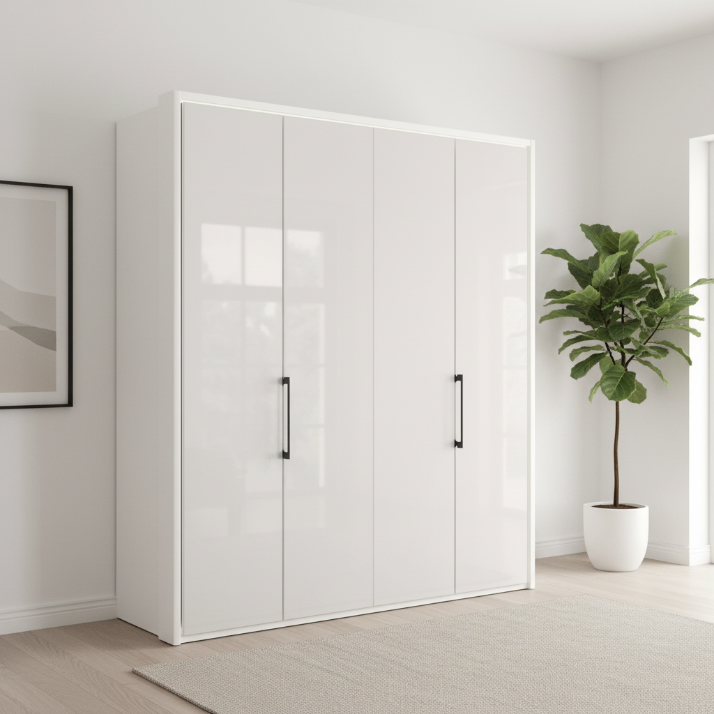Wiemann Saka 200cm Bi-Fold Wardrobe With 4 Glass Doors with White Carcase