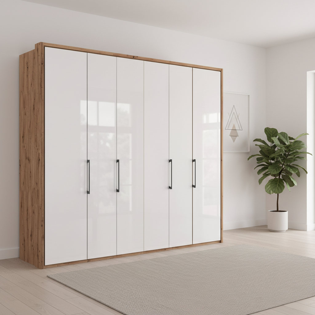 Wiemann Saka 250cm bi-fold wardrobe with 6 glass doors