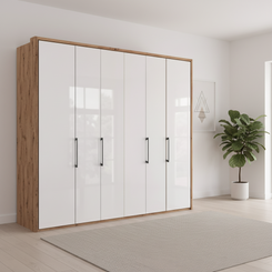 Wiemann Saka 250cm bi-fold wardrobe with 6 glass doors