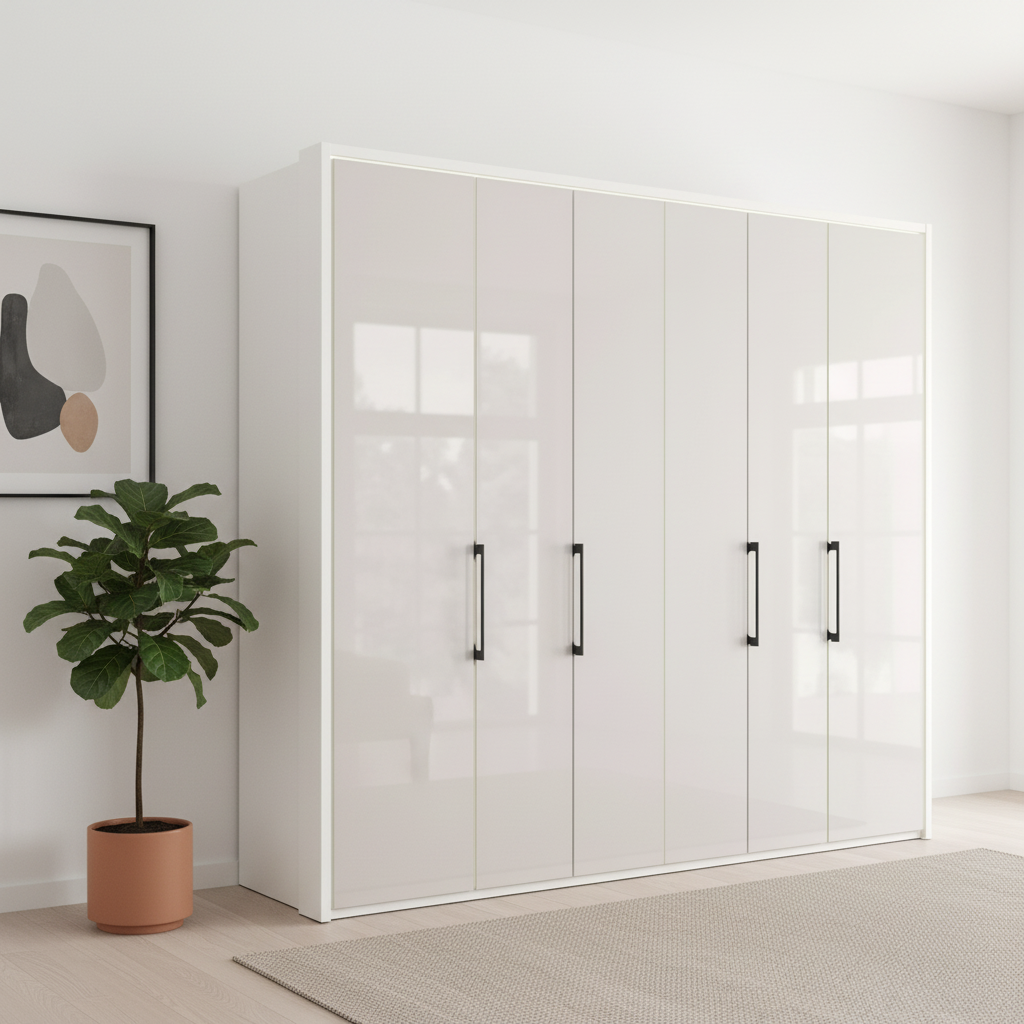 Wiemann Saka 250cm Bi-Fold Wardrobe With 6 Glass Doors with White Carcase