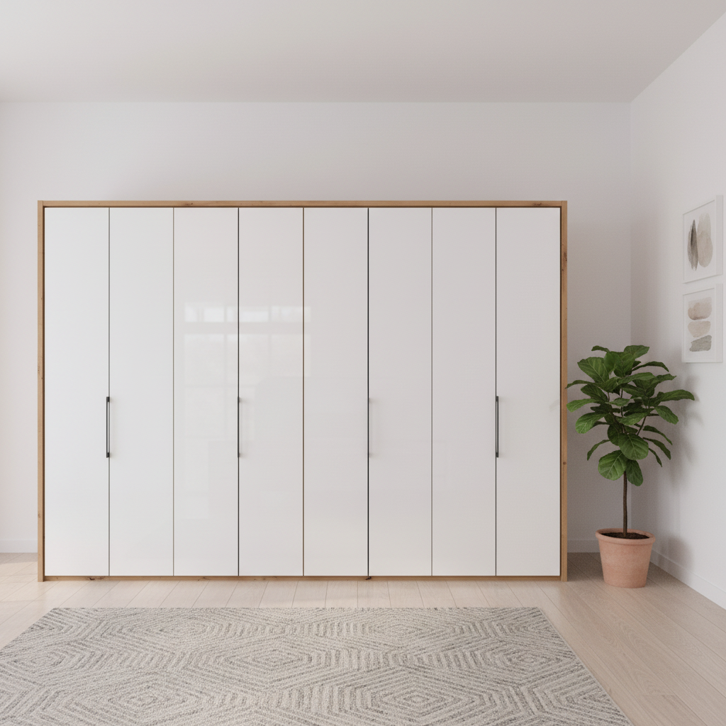 Saka wardrobe with eight glass bi-fold doors