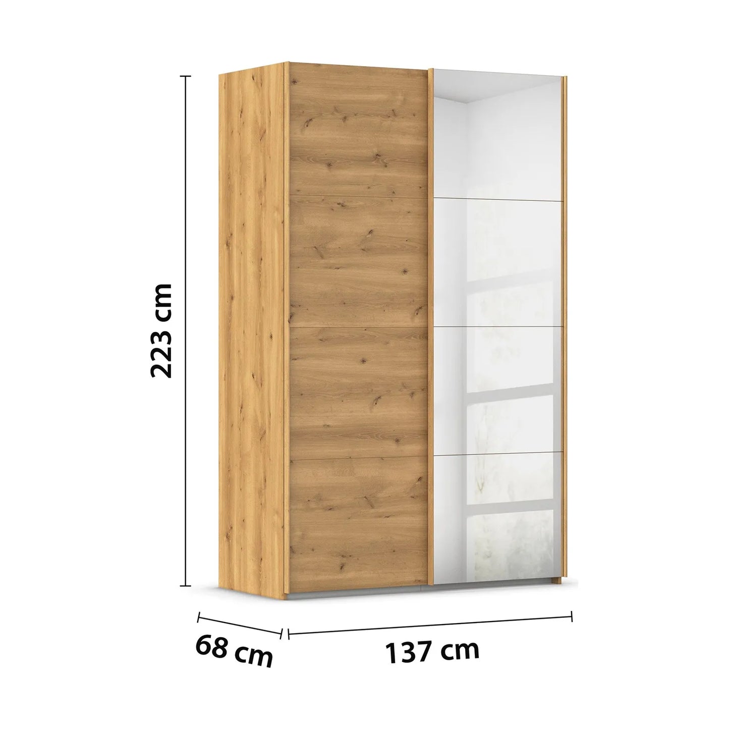 Rauch Wooden wardrobe with dimensions labeled on a white background Width 137cm
