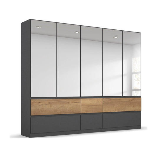 Winnipeg Metallic Grey With Mirror 5 Door Wardrobe with Drawers - W226CM