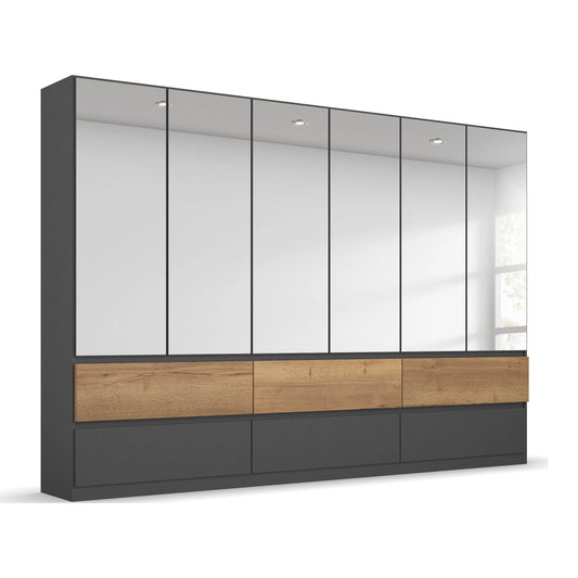 Winnipeg Metallic Grey With Mirror 6 Door Wardrobe with Drawers - W271CM