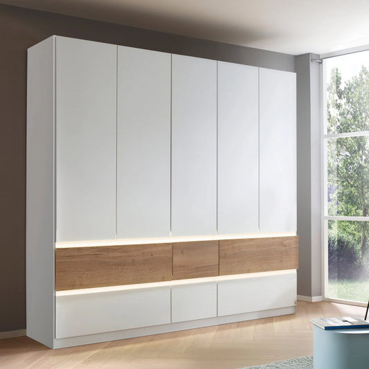 Winnipeg Alpine White 5 Door Wardrobe with Drawers - W226CM - Styled in a Bedroom