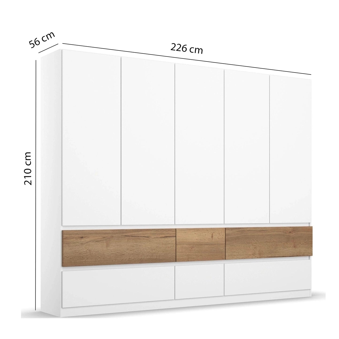 Winnipeg Alpine White 5 Door Wardrobe with Drawers - W226CM - Dimensions