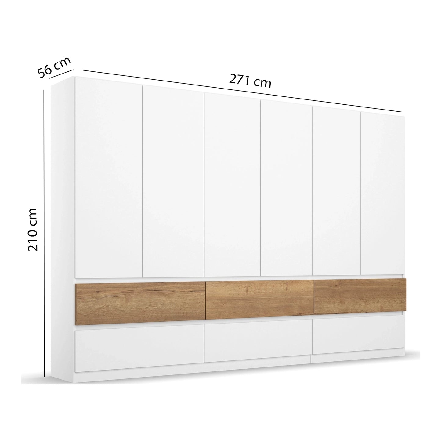 Winnipeg Alpine White 6 Door Wardrobe with Drawers - W271CM - Dimensions