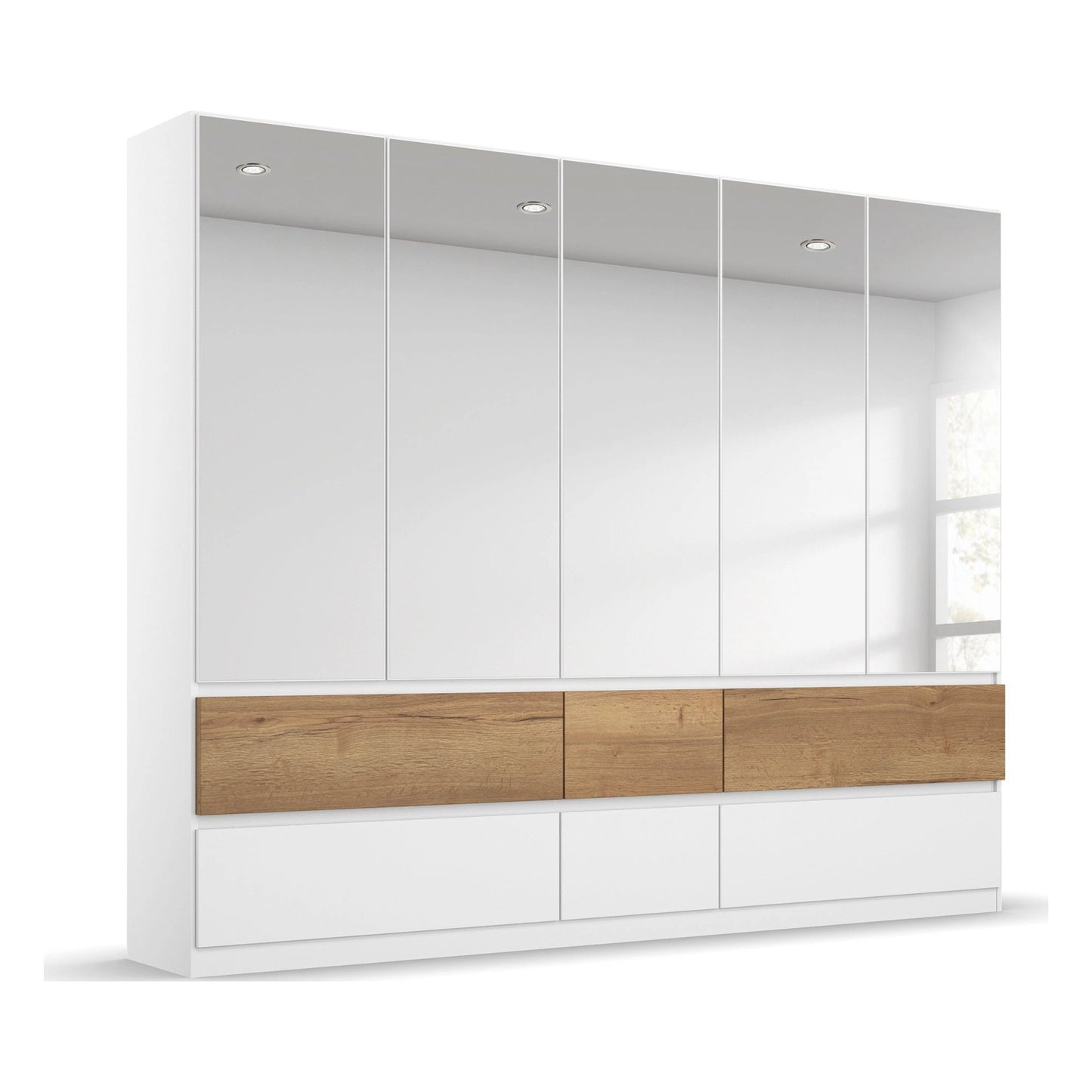 Winnipeg Alpine White With Mirror 5 Door Wardrobe with Drawers - W226CM