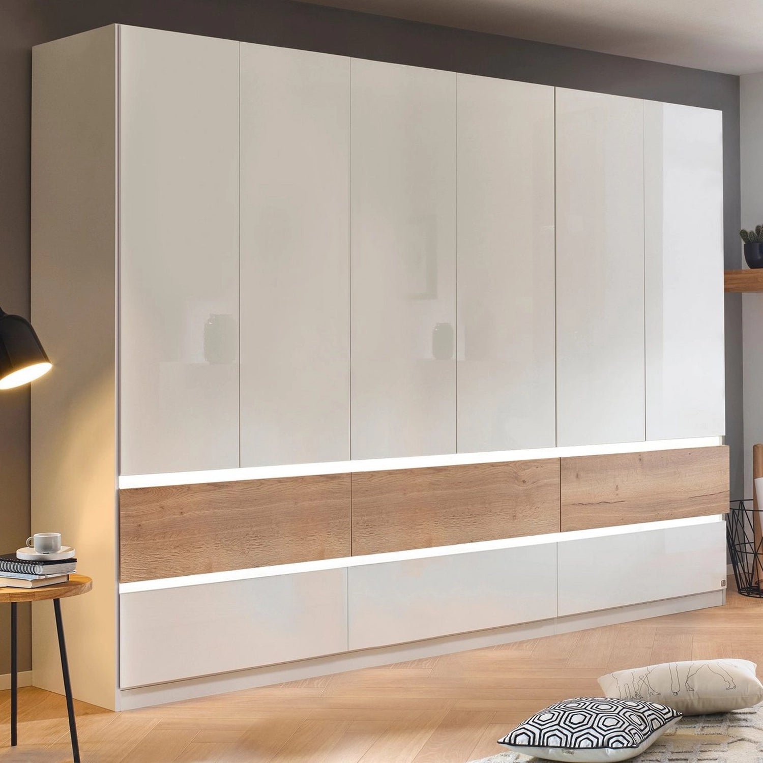 Winnipeg White High Gloss With Mirror 6 Door Wardrobe with Drawers - W271CM