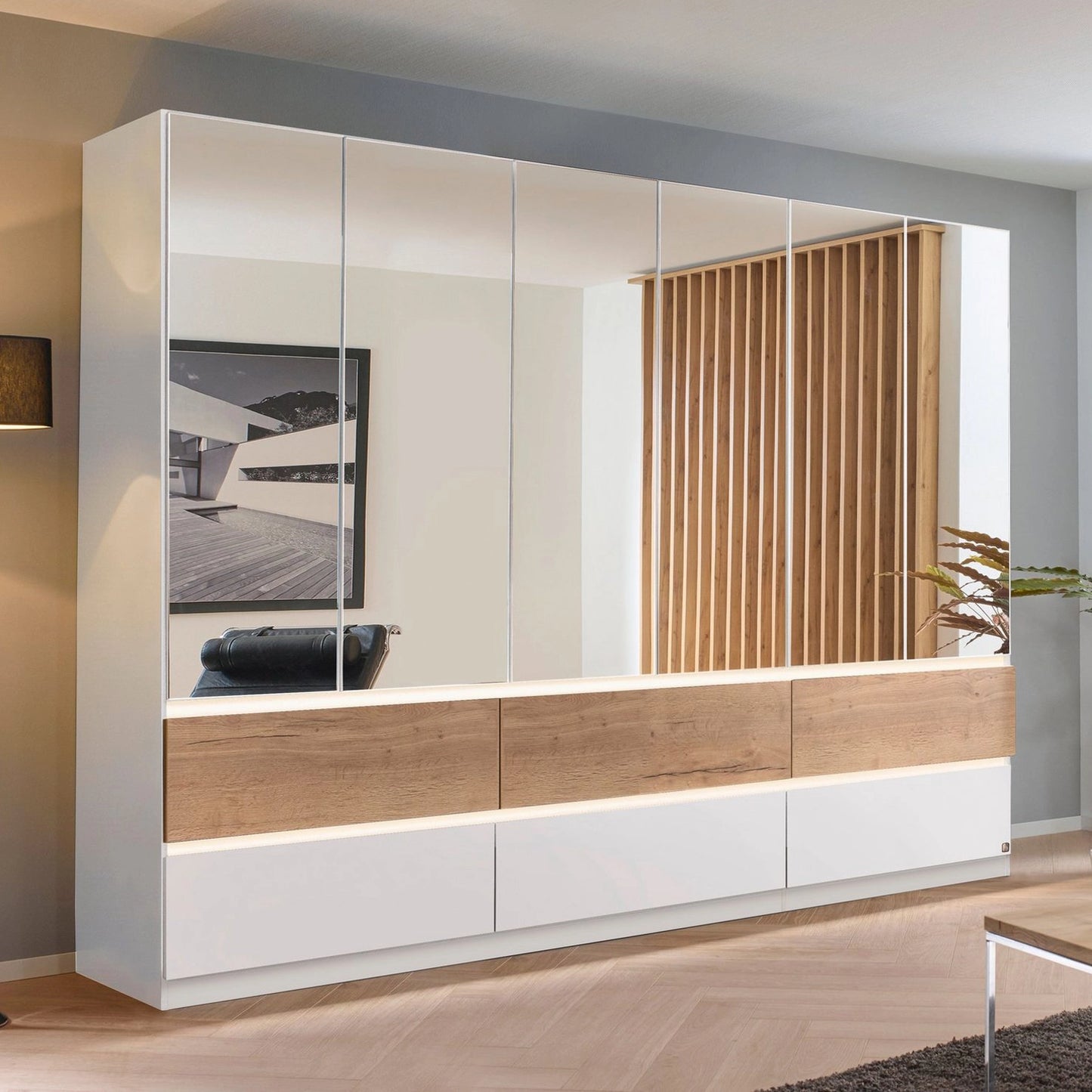 Winnipeg Alpine White With Mirror 6 Door Wardrobe with Drawers - W271CM