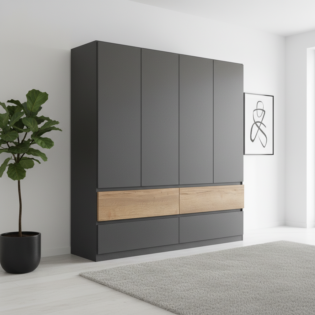 Winnipeg Metallic Grey 4 Door Wardrobe with Drawers – W181CM