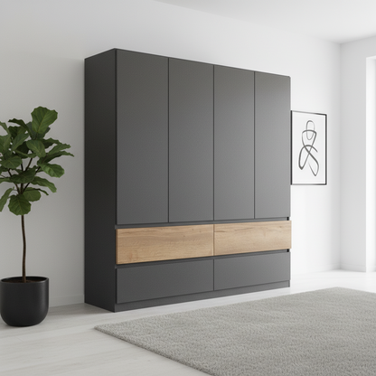 Winnipeg Metallic Grey 4 Door Wardrobe with Drawers – W181CM