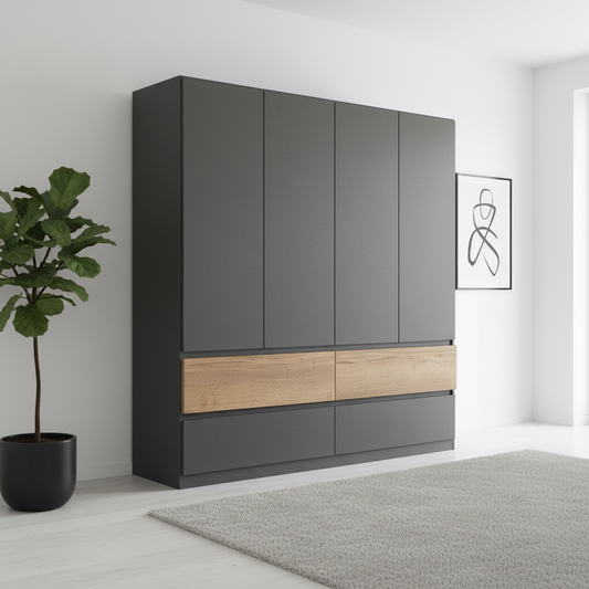 Winnipeg Metallic Grey 4 Door Wardrobe with Drawers – W181CM