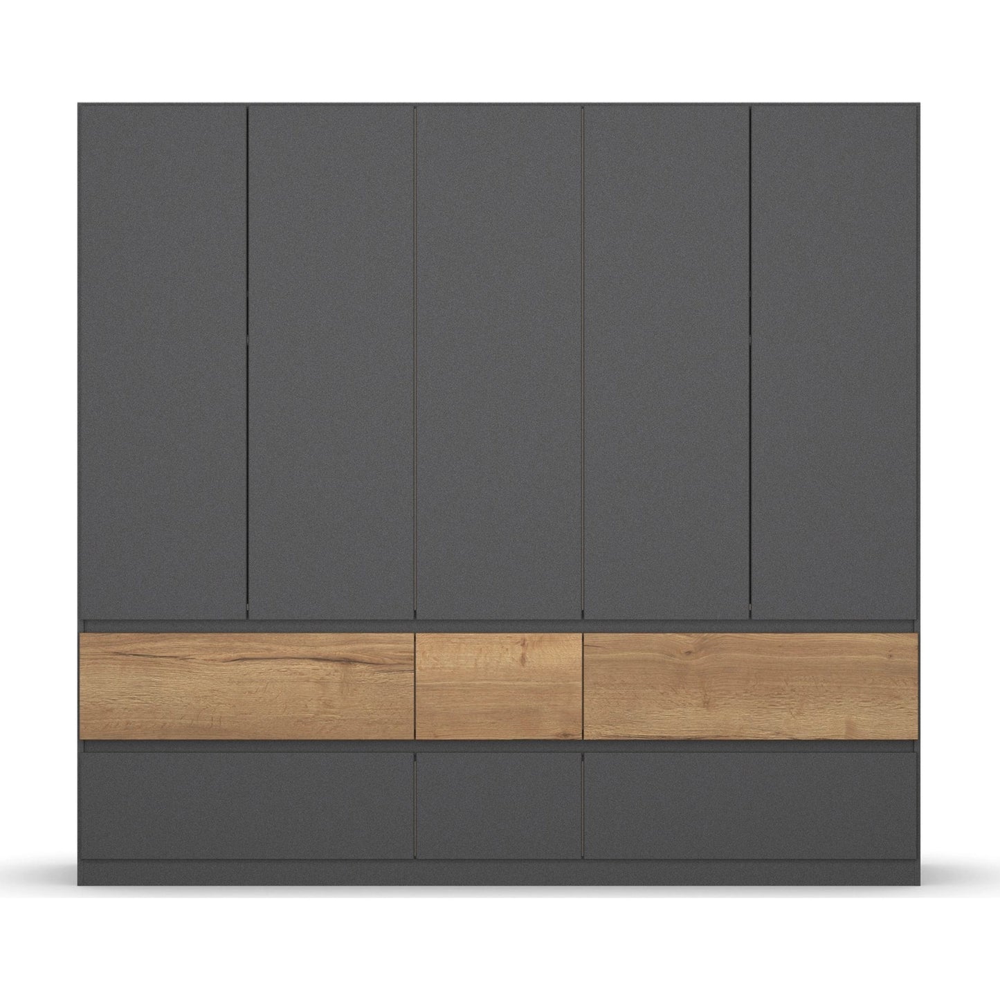 Winnipeg Metallic Grey 5 Door Wardrobe with Drawers - W226CM - Front View