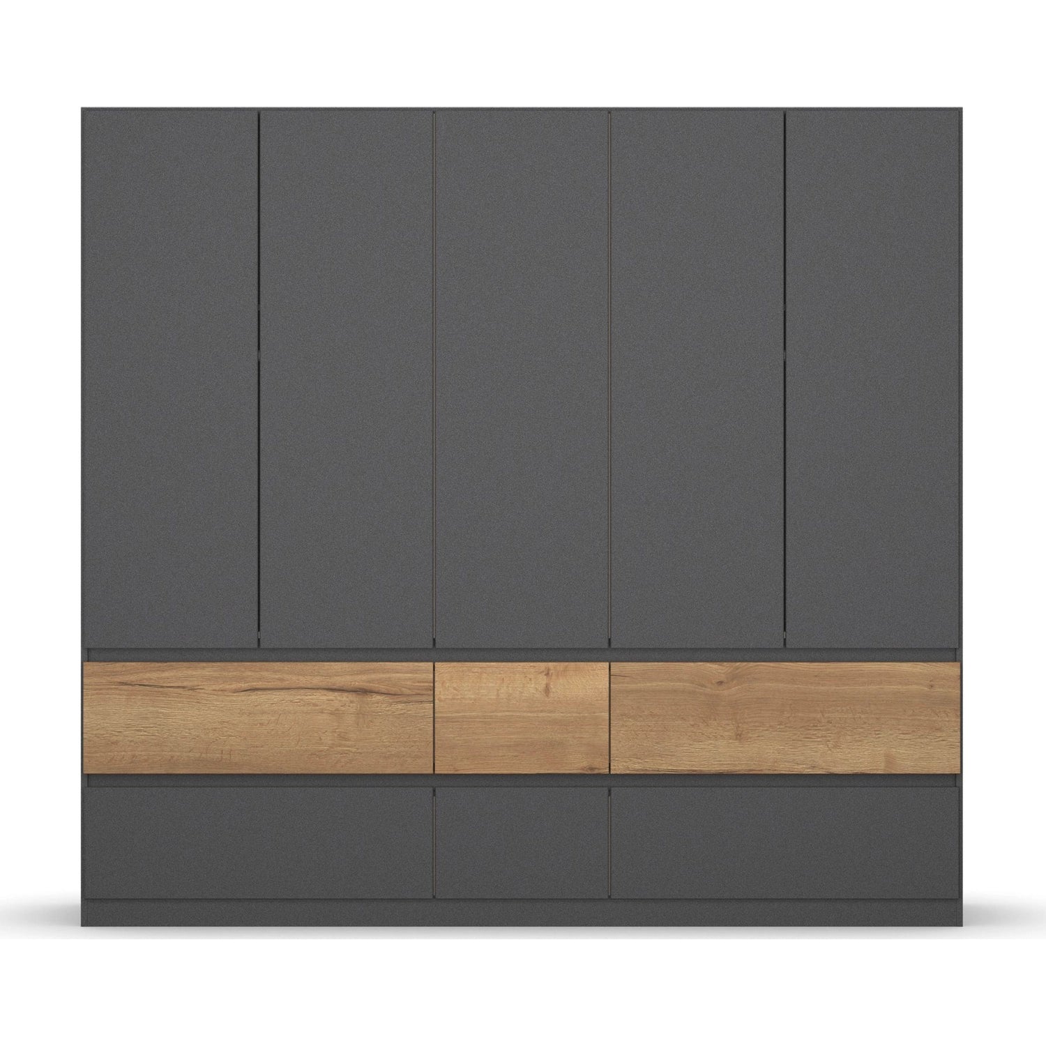 Winnipeg Metallic Grey 5 Door Wardrobe with Drawers - W226CM - Front View