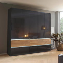 Winnipeg Metallic Grey High Gloss 5 Door Wardrobe with Drawers - W226CM - Styled in a Bedroom